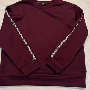 Nicole Miller Sport Women's Burgundy Scuba Top Patterned Sleeves XL